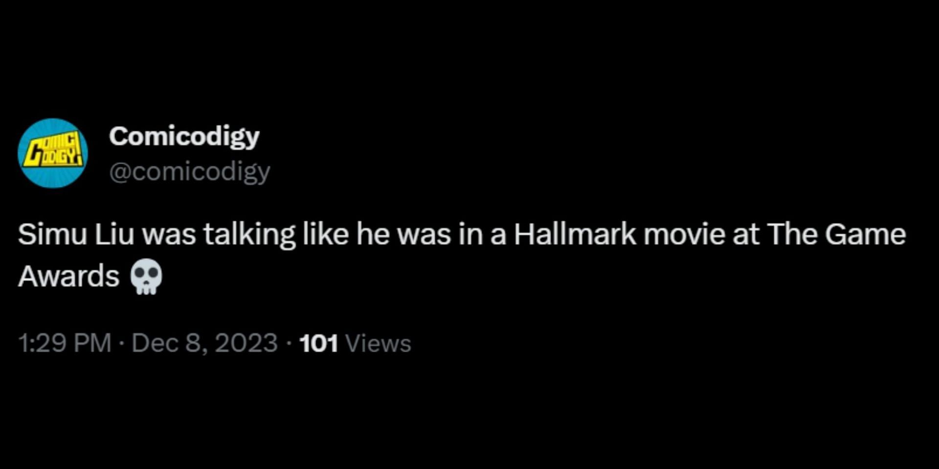 Internet reacts to the Shang-Chi actor's viral GIF at The Game Awards 2023. (Image via X/@comicodigy)